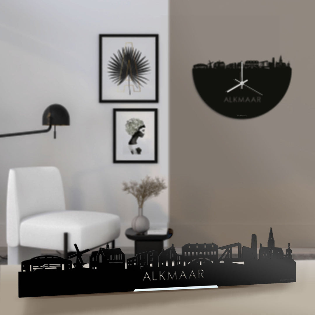Standing Skyline Alkmaar Zwart glanzend gerecycled kunststof cadeau decoratie relatiegeschenk van WoodWideCities