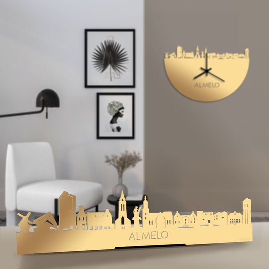 Standing Skyline Almelo Metallic Goud gerecycled kunststof cadeau decoratie relatiegeschenk van WoodWideCities