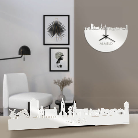 Standing Skyline Almelo Wit glanzend gerecycled kunststof cadeau decoratie relatiegeschenk van WoodWideCities