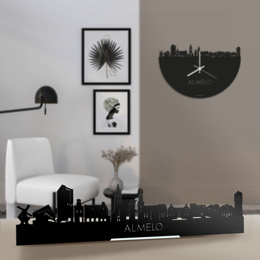 Standing Skyline Almelo Zwart glanzend gerecycled kunststof cadeau decoratie relatiegeschenk van WoodWideCities