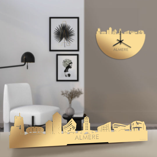 Standing Skyline Almere Metallic Goud gerecycled kunststof cadeau decoratie relatiegeschenk van WoodWideCities