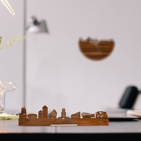 Standing Skyline Almere Palissander houten cadeau decoratie relatiegeschenk van WoodWideCities