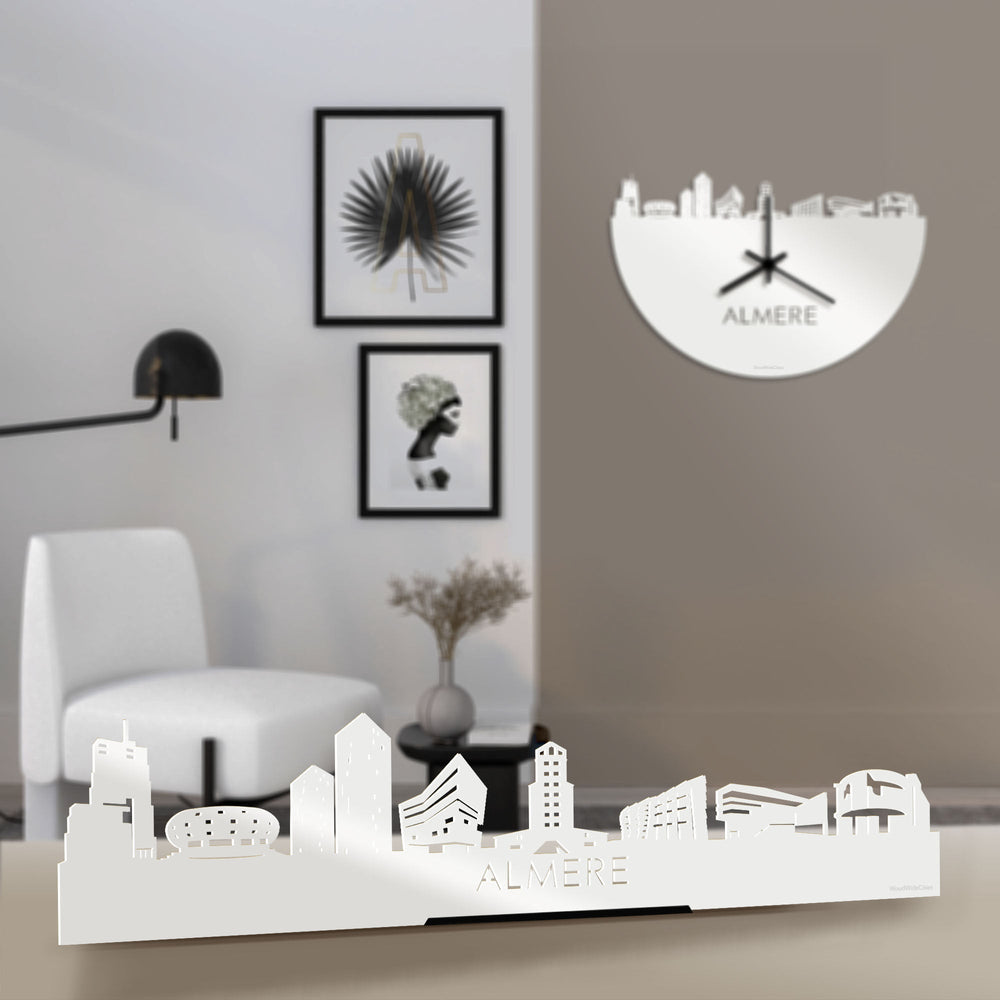 Standing Skyline Almere Wit glanzend gerecycled kunststof cadeau decoratie relatiegeschenk van WoodWideCities