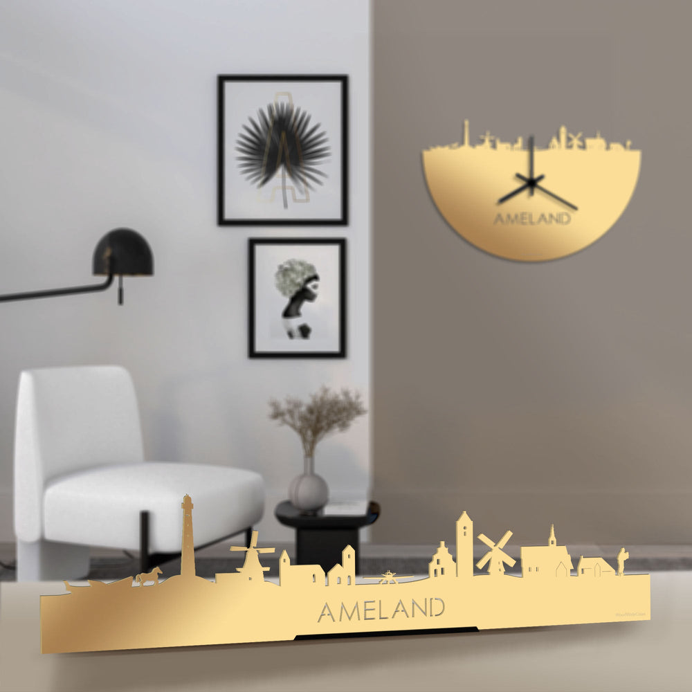 Standing Skyline Ameland Metallic Goud gerecycled kunststof cadeau decoratie relatiegeschenk van WoodWideCities