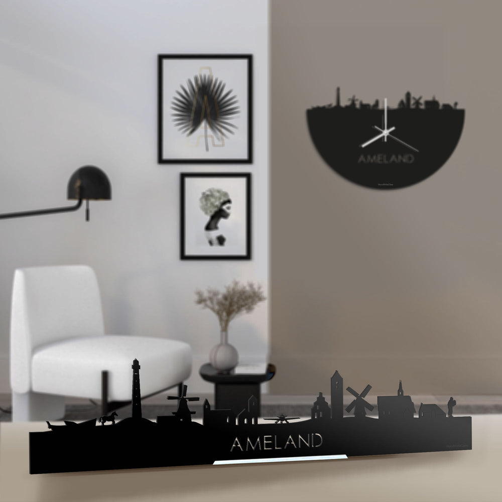 Standing Skyline Ameland Zwart glanzend gerecycled kunststof cadeau decoratie relatiegeschenk van WoodWideCities