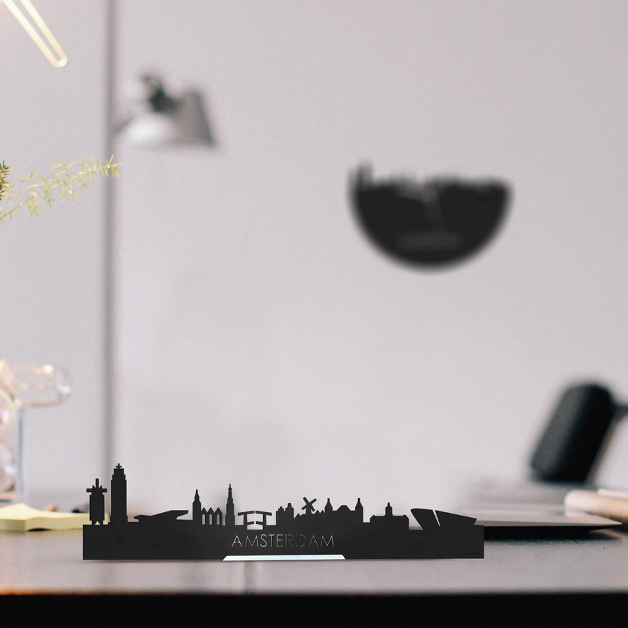 Standing Skyline Amsterdam Black houten cadeau decoratie relatiegeschenk van WoodWideCities