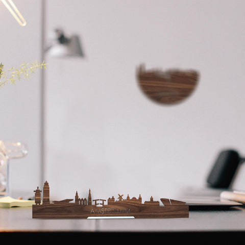 Standing Skyline Amsterdam Noten houten cadeau decoratie relatiegeschenk van WoodWideCities