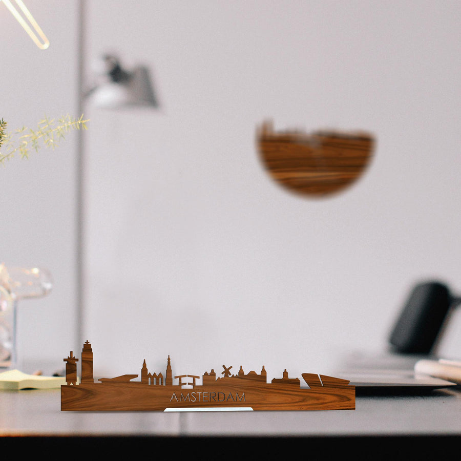 Standing Skyline Amsterdam Palissander houten cadeau decoratie relatiegeschenk van WoodWideCities