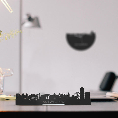 Standing Skyline Antwerpen Black houten cadeau decoratie relatiegeschenk van WoodWideCities