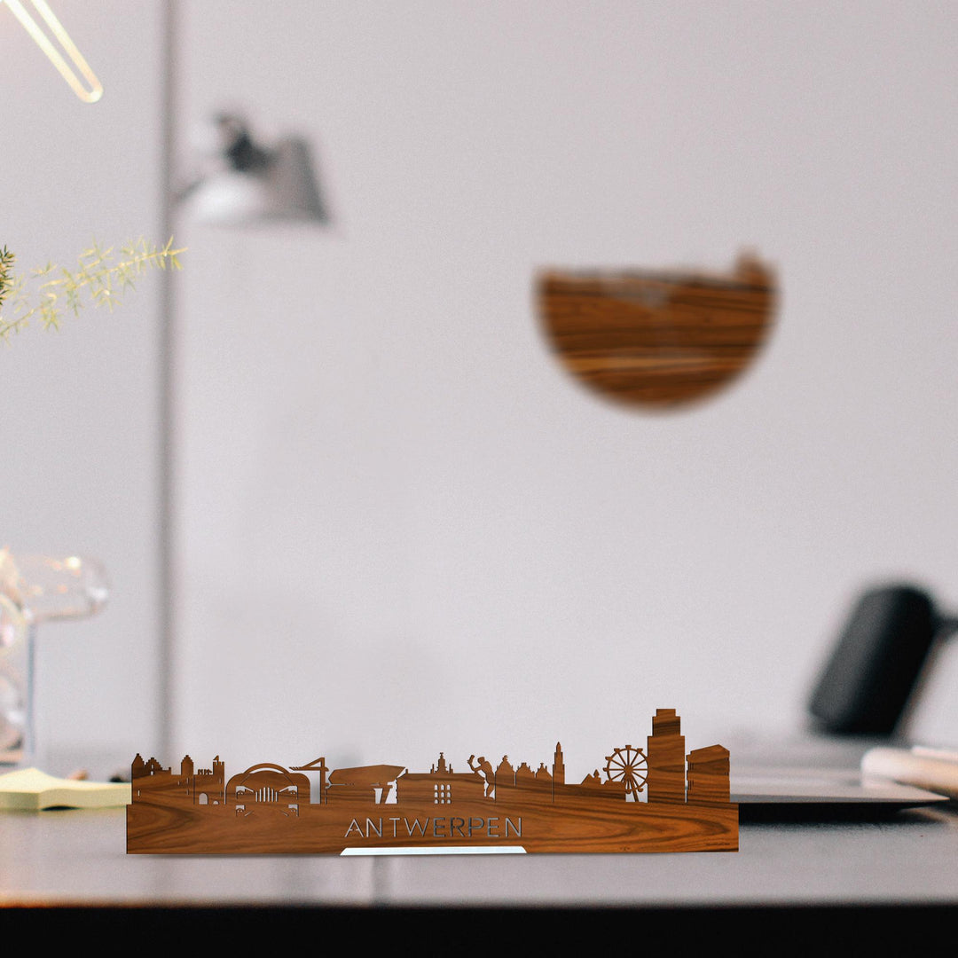Standing Skyline Antwerpen Palissander houten cadeau decoratie relatiegeschenk van WoodWideCities