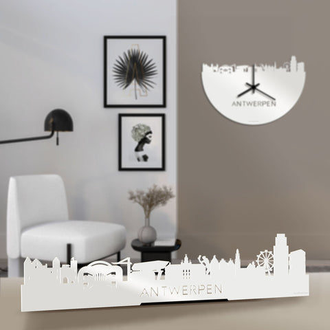 Standing Skyline Antwerpen Wit glanzend gerecycled kunststof cadeau decoratie relatiegeschenk van WoodWideCities