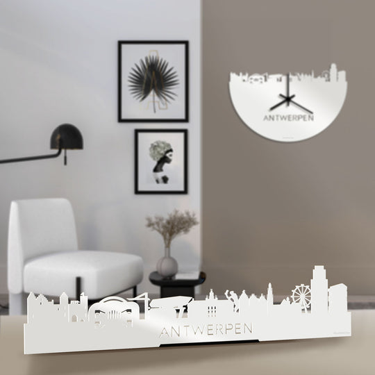 Standing Skyline Antwerpen Wit glanzend gerecycled kunststof cadeau decoratie relatiegeschenk van WoodWideCities