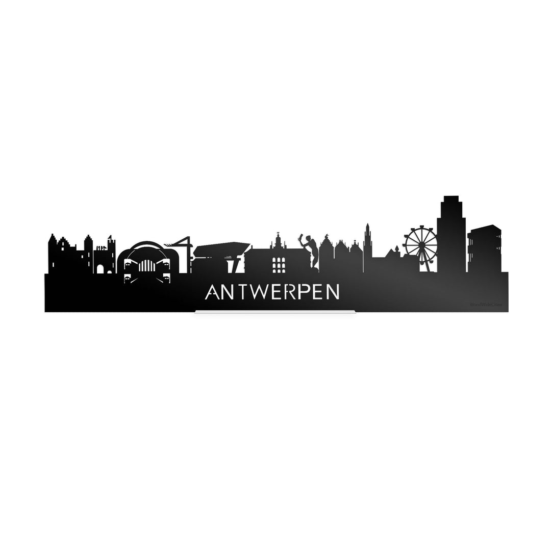 Standing Skyline Antwerpen Zwart glanzend gerecycled kunststof cadeau decoratie relatiegeschenk van WoodWideCities