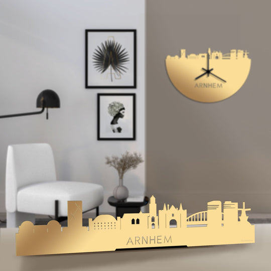 Standing Skyline Arnhem Metallic Goud gerecycled kunststof cadeau decoratie relatiegeschenk van WoodWideCities