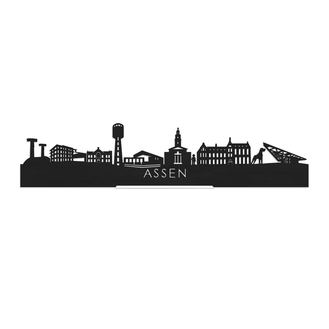 Standing Skyline Assen Zwart houten cadeau decoratie relatiegeschenk van WoodWideCities