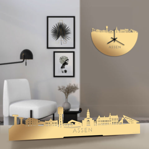 Standing Skyline Assen Metallic Goud gerecycled kunststof cadeau decoratie relatiegeschenk van WoodWideCities