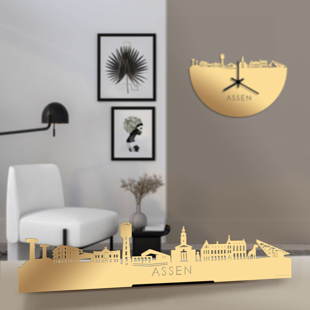 Standing Skyline Assen Metallic Goud gerecycled kunststof cadeau decoratie relatiegeschenk van WoodWideCities