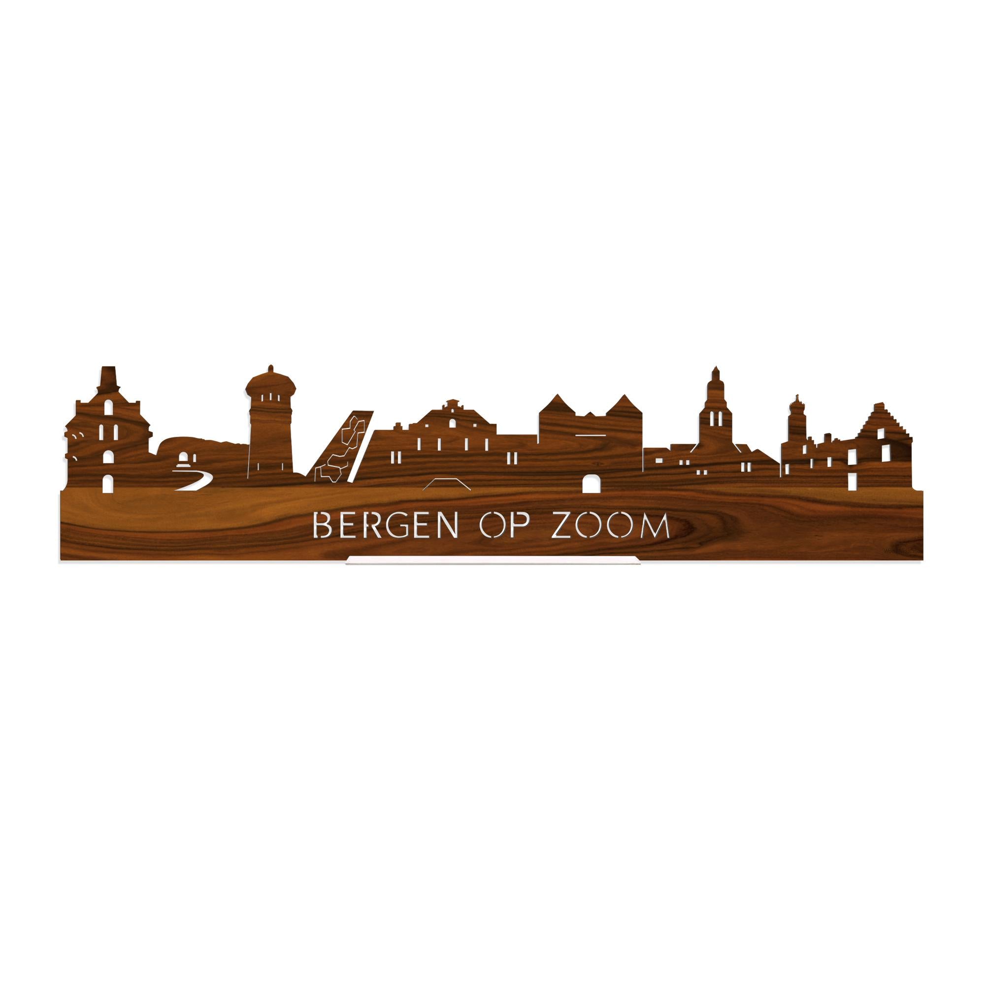 Standing Skyline Bergen op Zoom Palissander 40 cm  houten cadeau decoratie relatiegeschenk van WoodWideCities