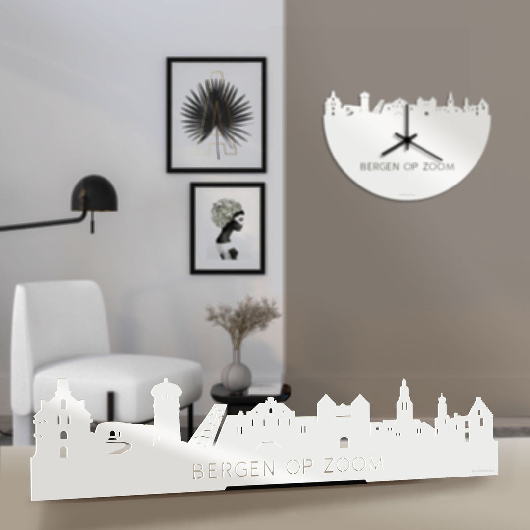 Standing Skyline Bergen op Zoom Wit glanzend gerecycled kunststof cadeau decoratie relatiegeschenk van WoodWideCities
