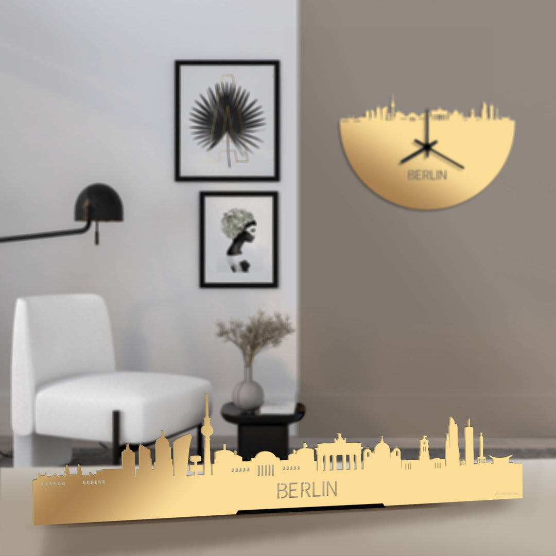 Standing Skyline Berlijn Metallic Goud gerecycled kunststof cadeau decoratie relatiegeschenk van WoodWideCities