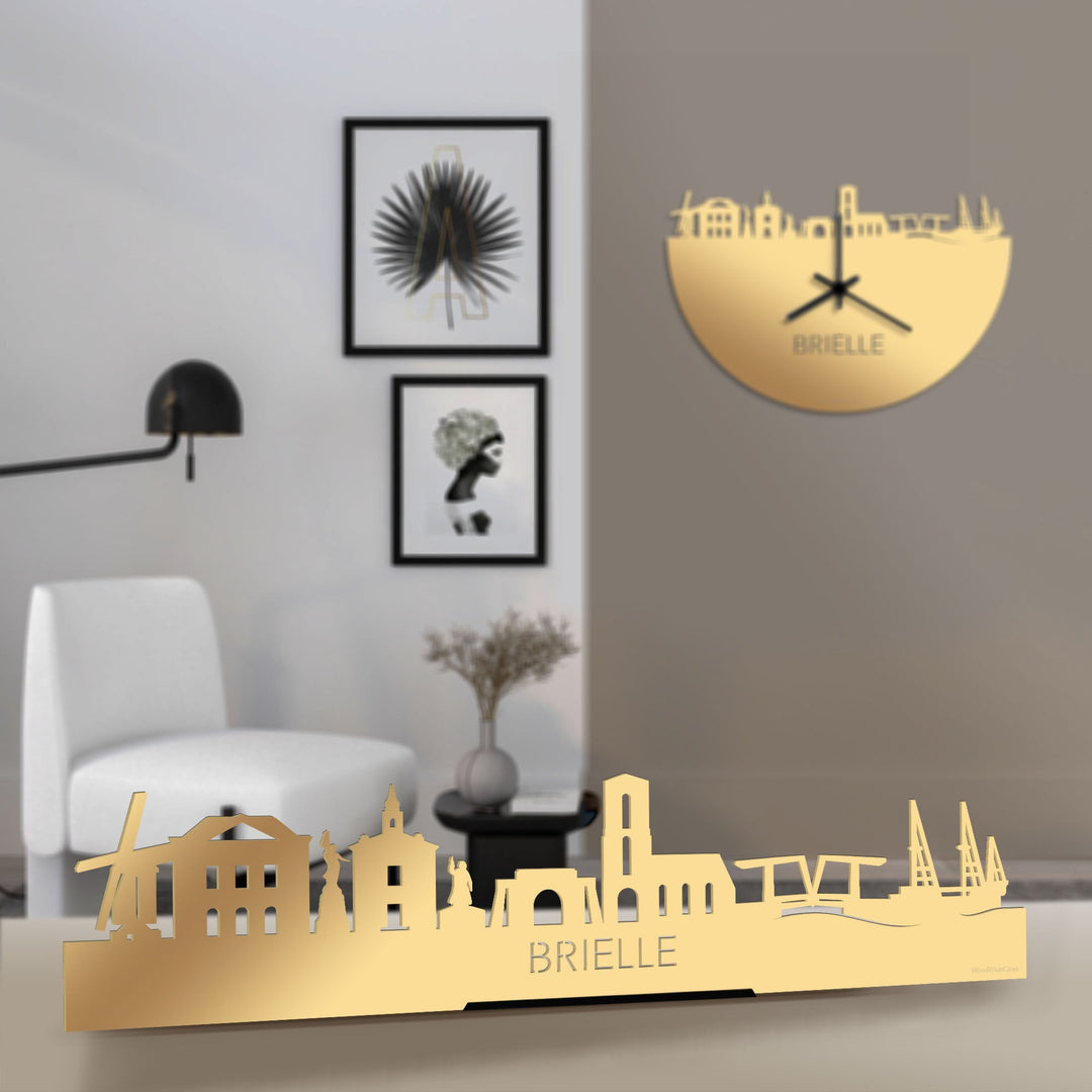 Standing Skyline Brielle Metallic Goud gerecycled kunststof cadeau decoratie relatiegeschenk van WoodWideCities