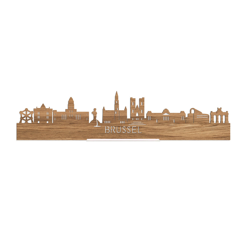Standing Skyline Brussel Eiken houten cadeau decoratie relatiegeschenk van WoodWideCities