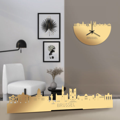 Standing Skyline Brussel Metallic Goud gerecycled kunststof cadeau decoratie relatiegeschenk van WoodWideCities