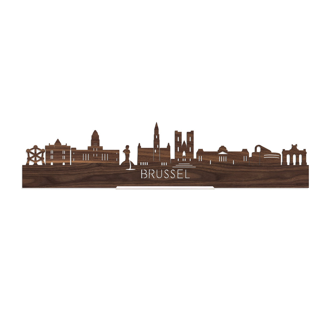 Standing Skyline Brussel Noten houten cadeau decoratie relatiegeschenk van WoodWideCities