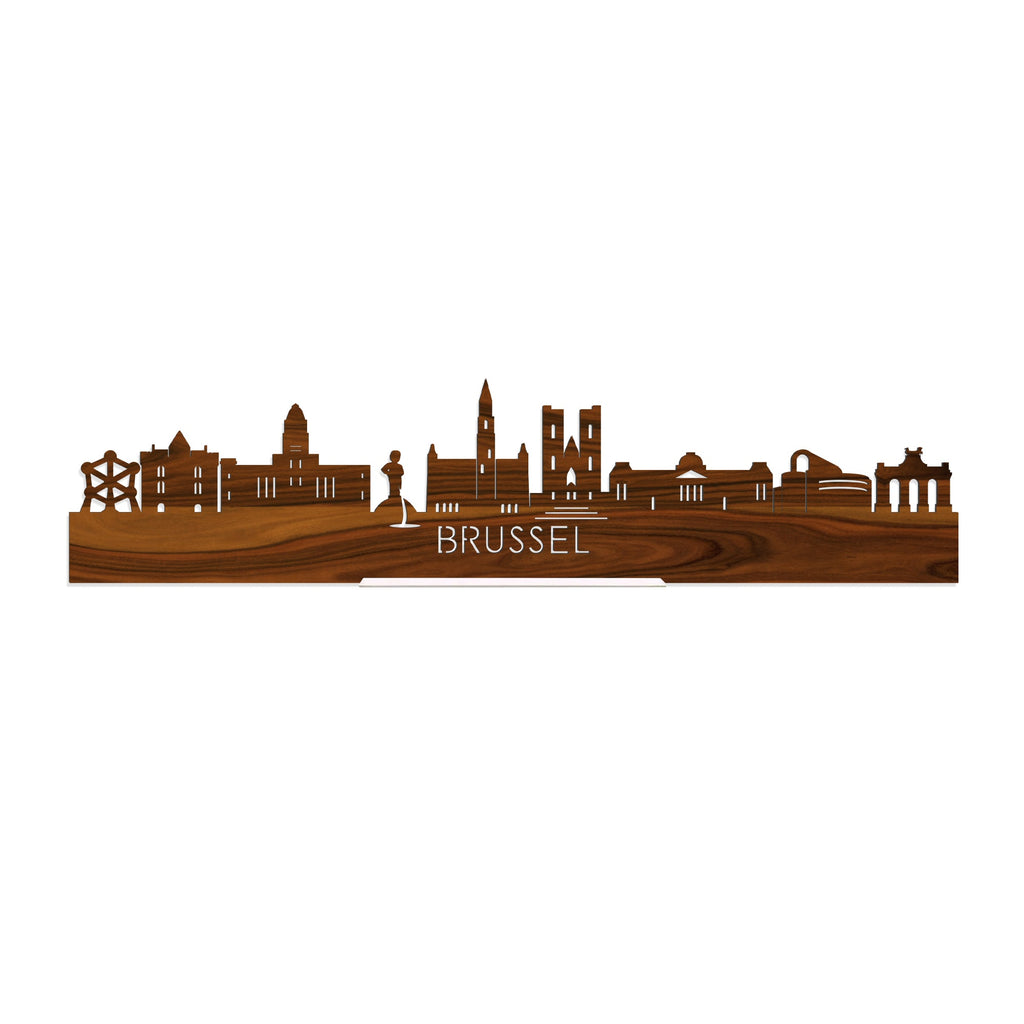 Standing Skyline Brussel Palissander houten cadeau decoratie relatiegeschenk van WoodWideCities