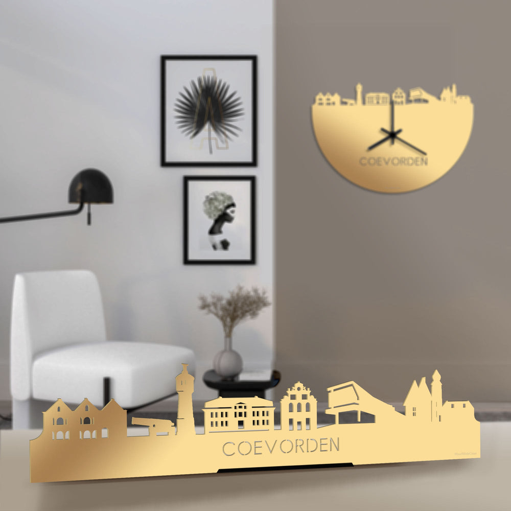 Standing Skyline Coevorden Metallic Goud gerecycled kunststof cadeau decoratie relatiegeschenk van WoodWideCities