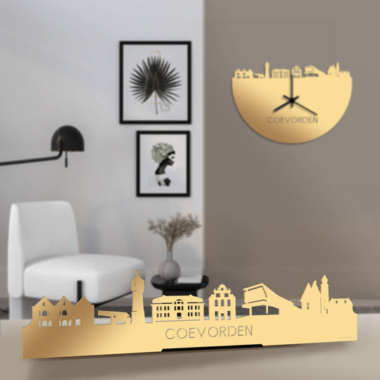 Standing Skyline Coevorden Metallic Goud gerecycled kunststof cadeau decoratie relatiegeschenk van WoodWideCities