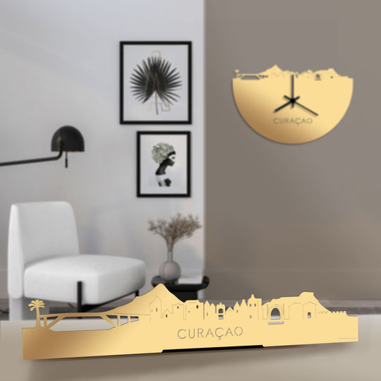 Standing Skyline Curaçao Metallic Goud gerecycled kunststof cadeau decoratie relatiegeschenk van WoodWideCities