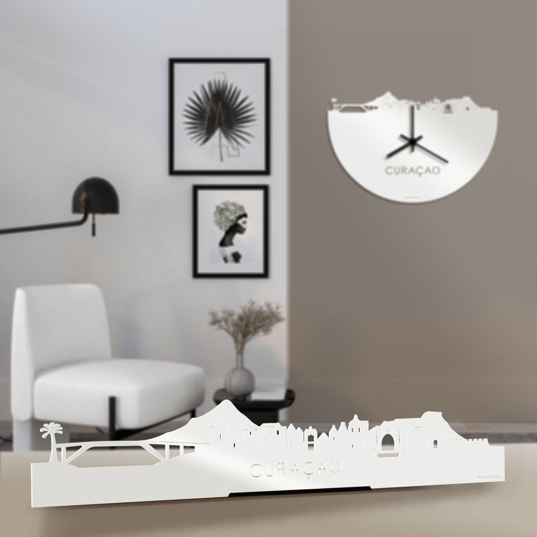 Standing Skyline Curaçao Wit glanzend gerecycled kunststof cadeau decoratie relatiegeschenk van WoodWideCities