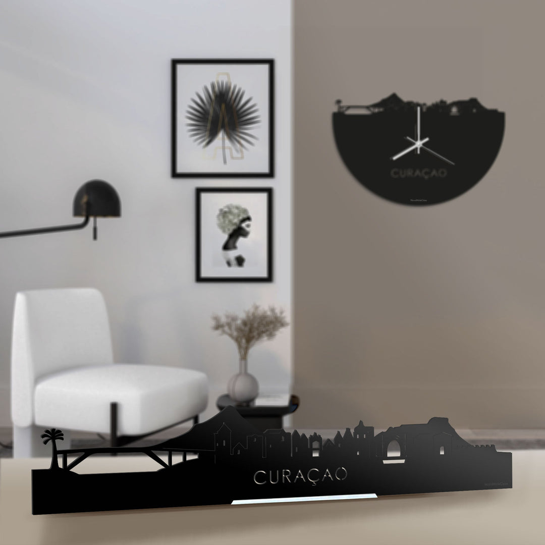 Standing Skyline Curaçao Zwart glanzend gerecycled kunststof cadeau decoratie relatiegeschenk van WoodWideCities