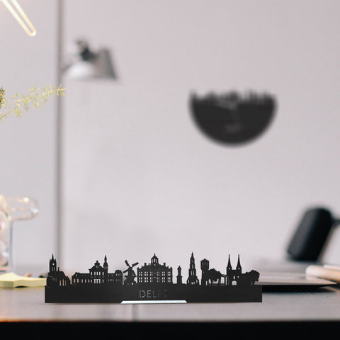 Standing Skyline Delft Zwart houten cadeau decoratie relatiegeschenk van WoodWideCities
