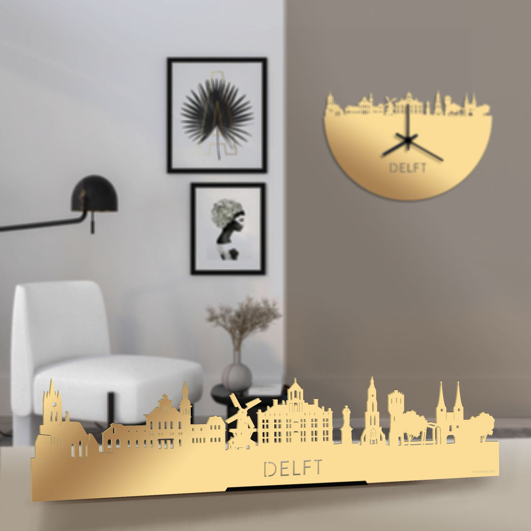 Standing Skyline Delft Metallic Goud gerecycled kunststof cadeau decoratie relatiegeschenk van WoodWideCities