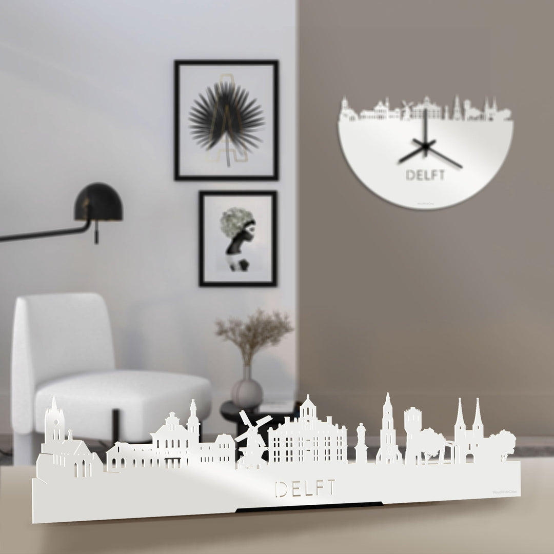 Standing Skyline Delft Wit glanzend gerecycled kunststof cadeau decoratie relatiegeschenk van WoodWideCities