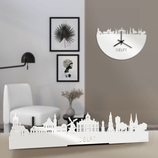 Standing Skyline Delft Wit glanzend gerecycled kunststof cadeau decoratie relatiegeschenk van WoodWideCities