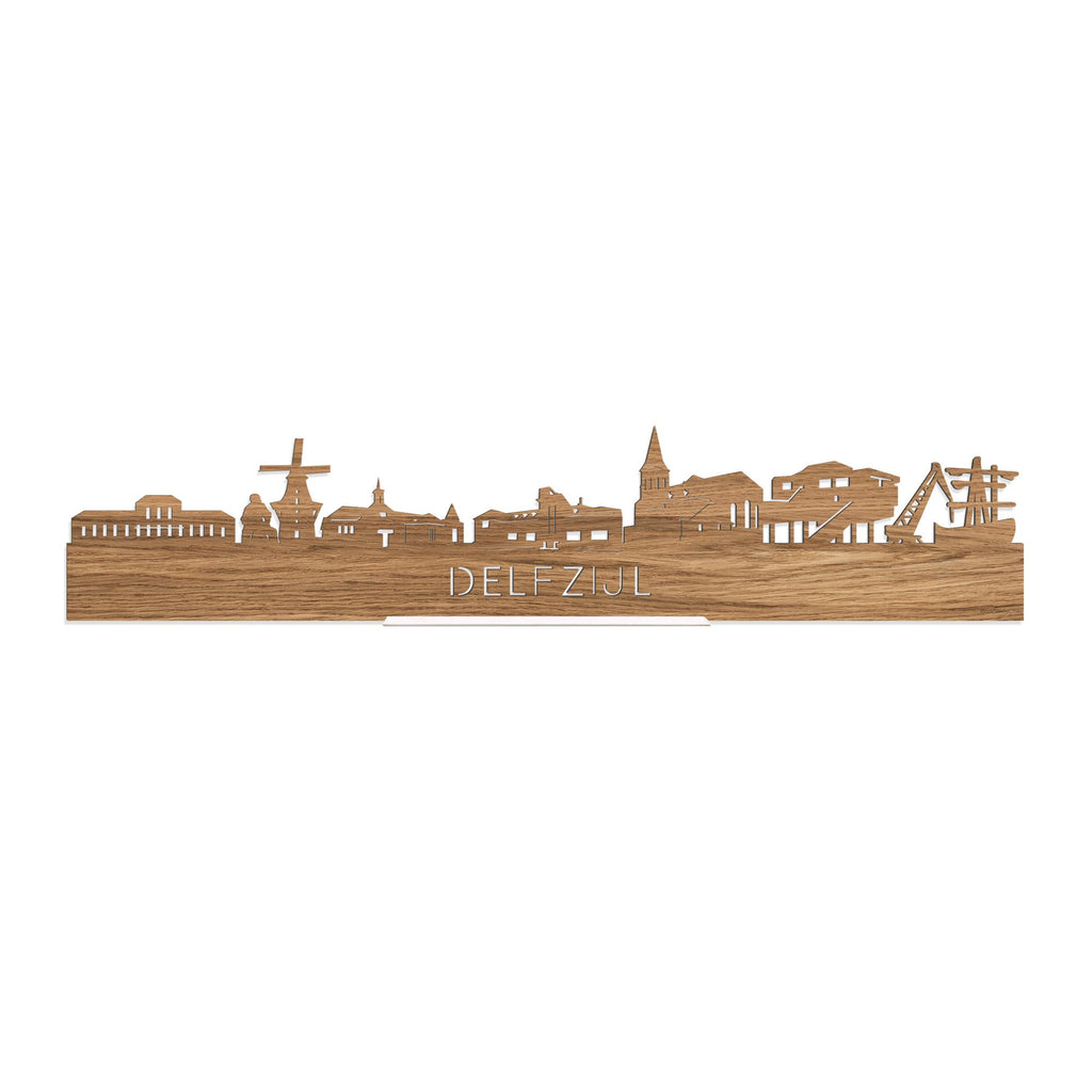 Standing Skyline Delfzijl Eiken 40 cm  houten cadeau decoratie relatiegeschenk van WoodWideCities