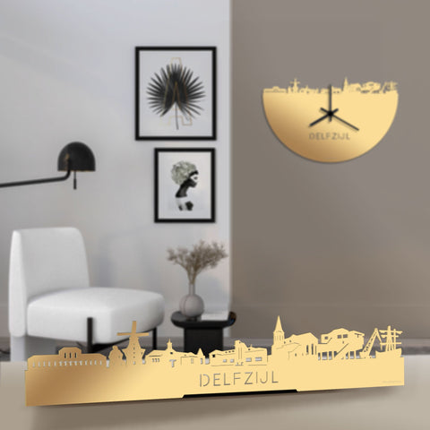 Standing Skyline Delfzijl Metallic Goud gerecycled kunststof cadeau decoratie relatiegeschenk van WoodWideCities