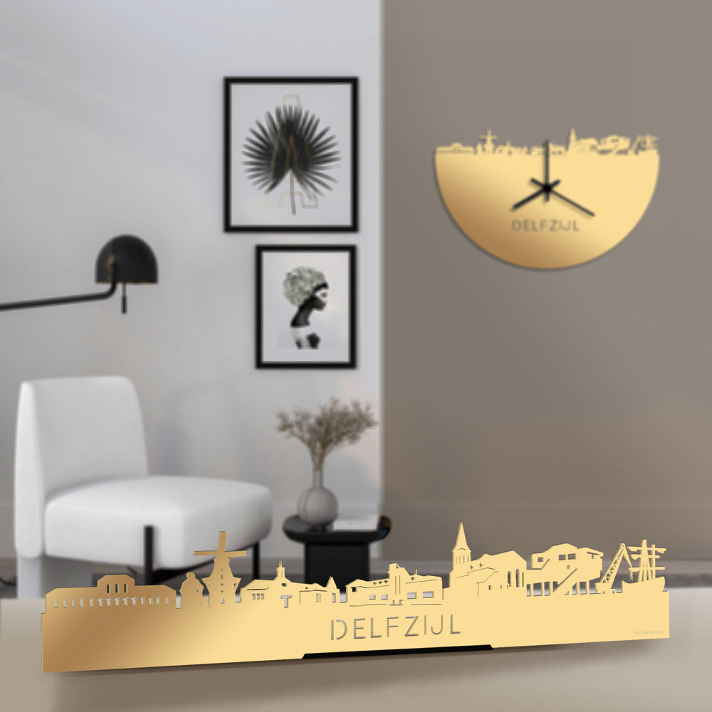 Standing Skyline Delfzijl Metallic Goud gerecycled kunststof cadeau decoratie relatiegeschenk van WoodWideCities