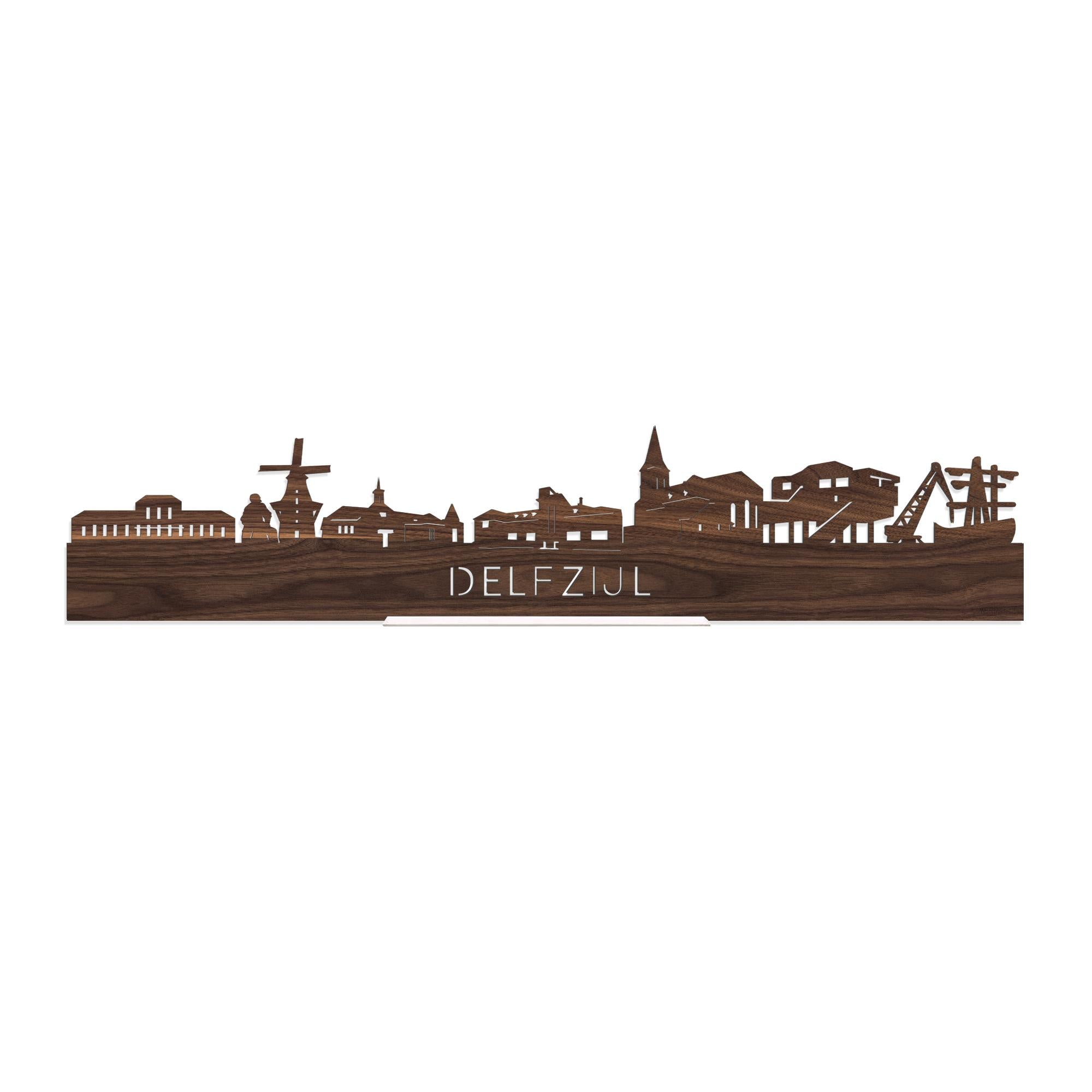 Standing Skyline Delfzijl Noten 40 cm  houten cadeau decoratie relatiegeschenk van WoodWideCities