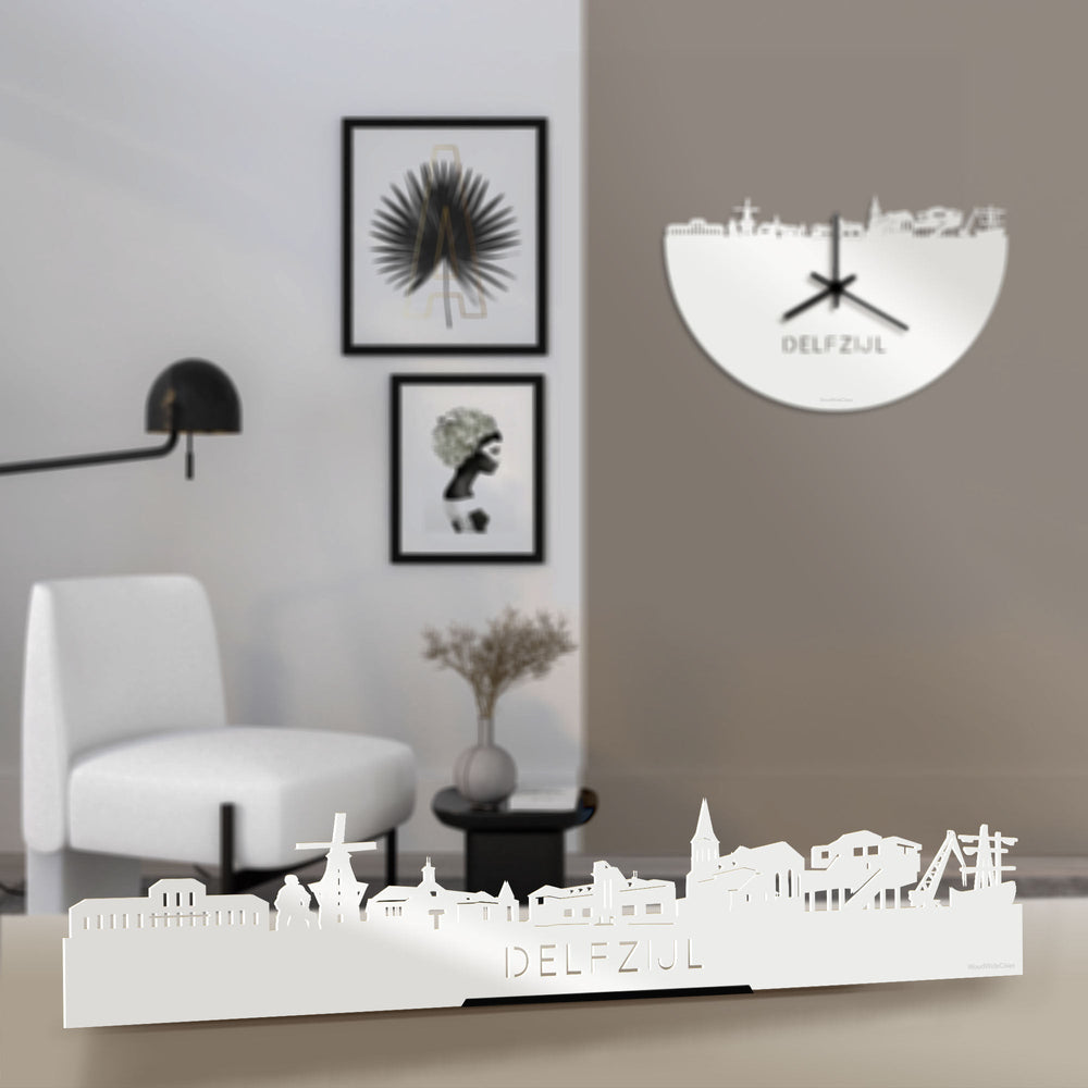 Standing Skyline Delfzijl Wit glanzend gerecycled kunststof cadeau decoratie relatiegeschenk van WoodWideCities