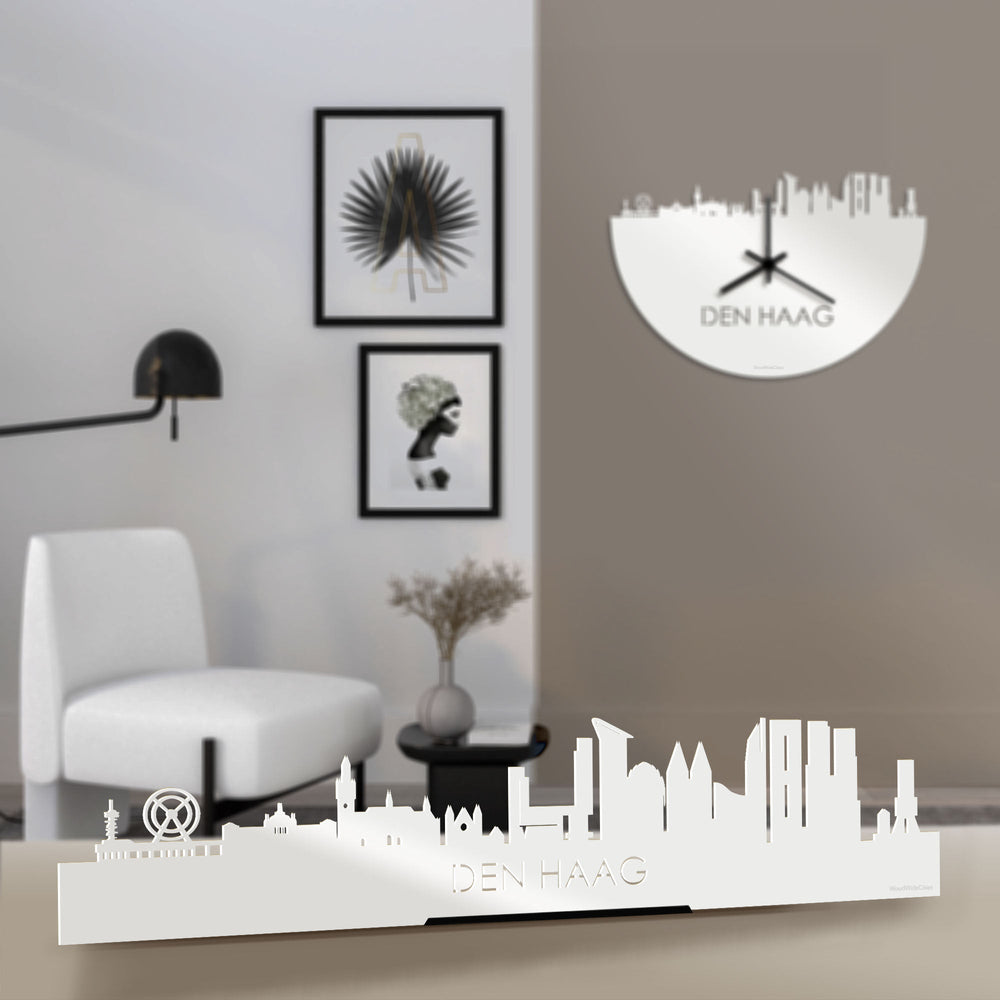 Standing Skyline Den Haag Wit glanzend gerecycled kunststof cadeau decoratie relatiegeschenk van WoodWideCities