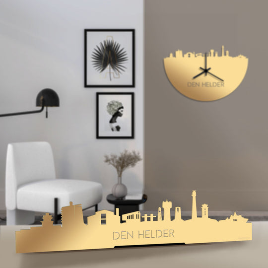 Standing Skyline Den Helder Metallic Goud gerecycled kunststof cadeau decoratie relatiegeschenk van WoodWideCities