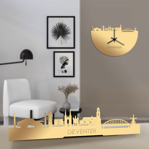 Standing Skyline Deventer Metallic Goud gerecycled kunststof cadeau decoratie relatiegeschenk van WoodWideCities