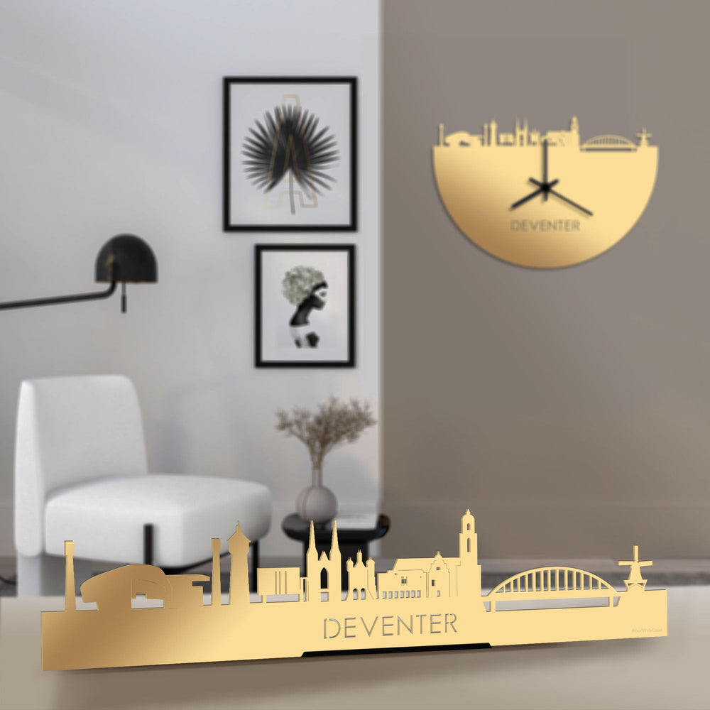 Standing Skyline Deventer Metallic Goud gerecycled kunststof cadeau decoratie relatiegeschenk van WoodWideCities