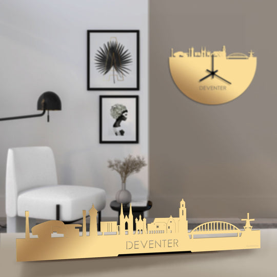 Standing Skyline Deventer Metallic Goud gerecycled kunststof cadeau decoratie relatiegeschenk van WoodWideCities