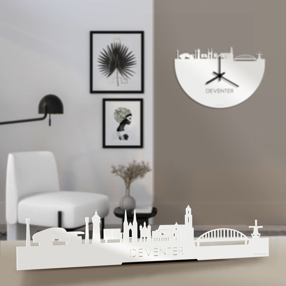 Standing Skyline Deventer Wit glanzend gerecycled kunststof cadeau decoratie relatiegeschenk van WoodWideCities