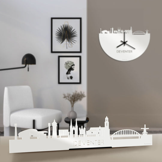 Standing Skyline Deventer Wit glanzend gerecycled kunststof cadeau decoratie relatiegeschenk van WoodWideCities
